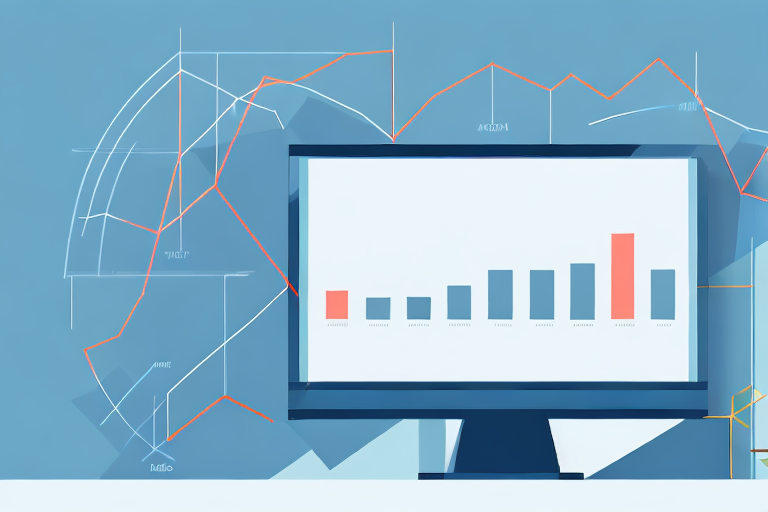 A computer monitor with a graph or chart of financial data on the screen