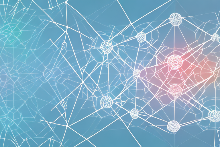 A complex network of interconnected shapes and colors representing the many components of an aml compliance program