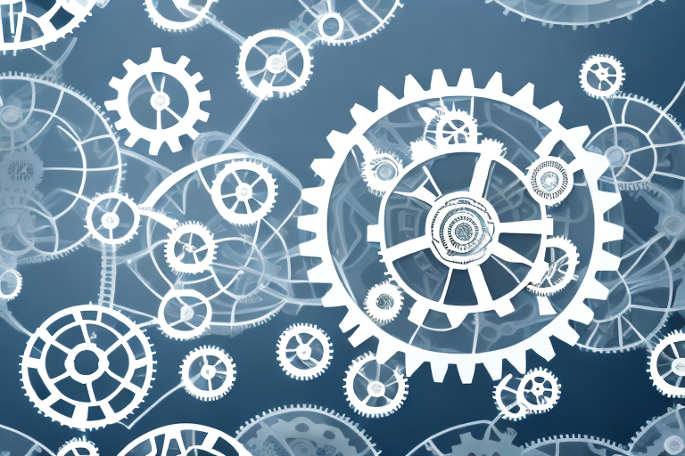 A complex network of interconnected gears and cogs representing the complexity of aml compliance