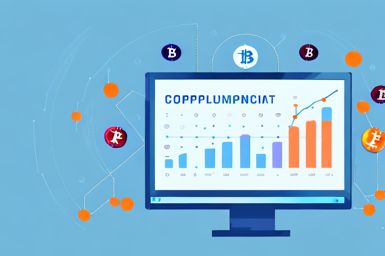 A computer monitor with a graph of cryptocurrency prices and a checklist of aml compliance regulations