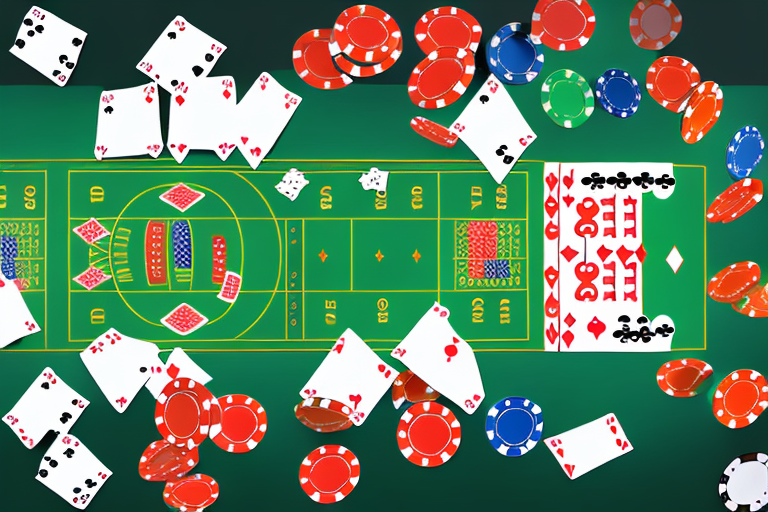 A casino table with chips and cards