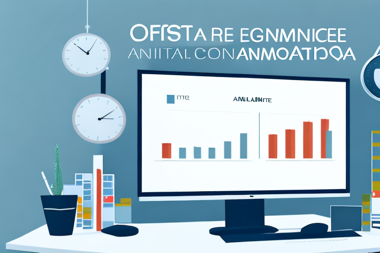 A real estate agency office with a large monitor displaying a dashboard of aml compliance data