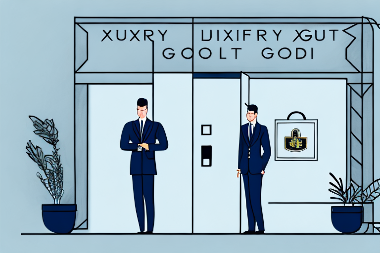 A luxury goods store with a security guard at the entrance