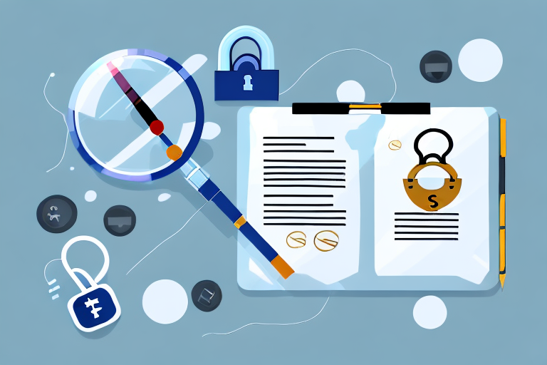 A checklist with a padlock and a magnifying glass to represent data privacy compliance