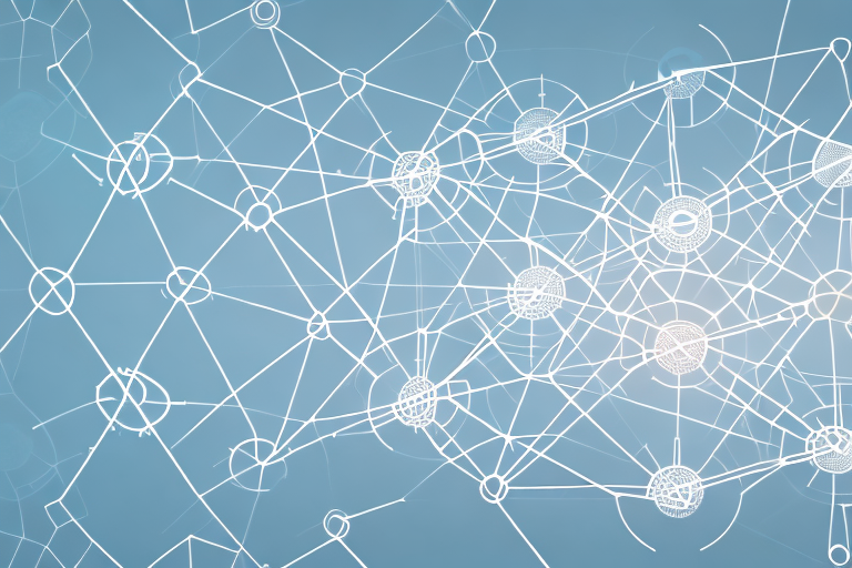 A complex network of interconnected arrows and shapes to represent the complexity of export compliance