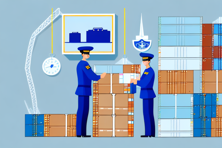 A customs officer inspecting a shipment of goods at a port