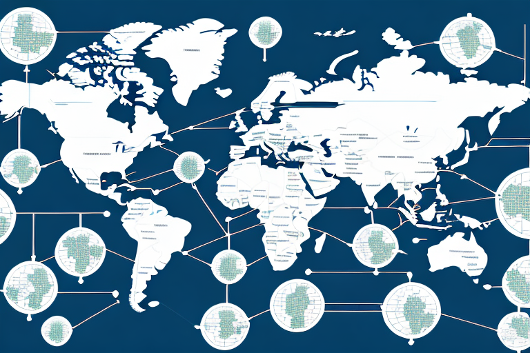 A global map with arrows pointing from one country to another