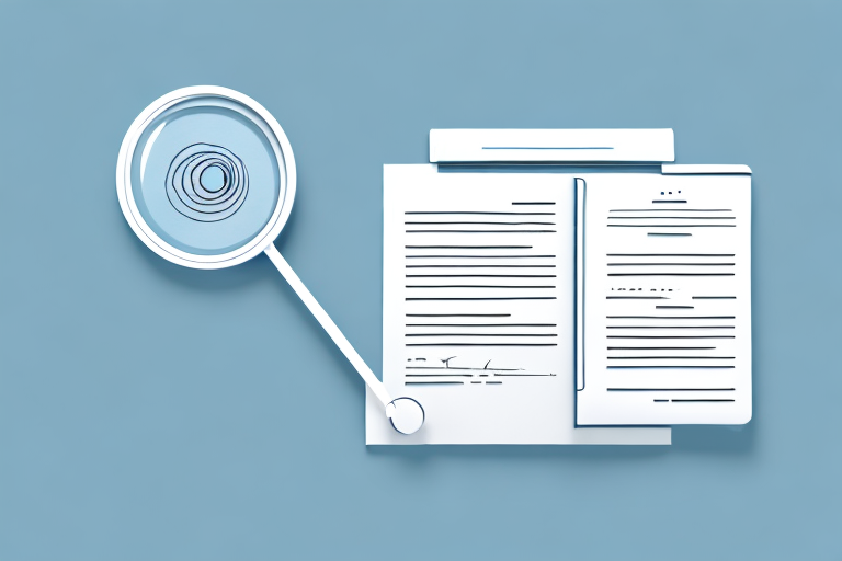 A stack of documents with a magnifying glass hovering above them