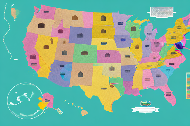 A colorful map of the united states with the hts codes labeled