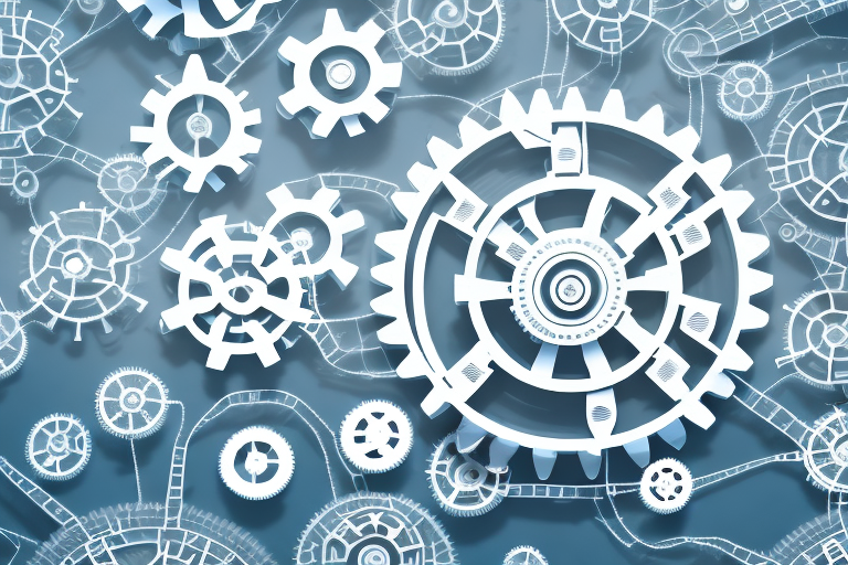 A complex system of interconnected gears to represent the intricate process of building and maintaining an effective import compliance plan