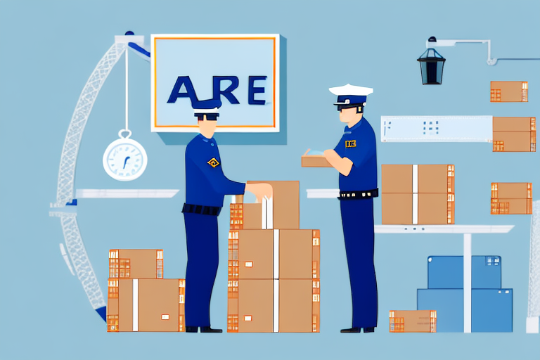 A customs officer inspecting a shipment of goods at a port