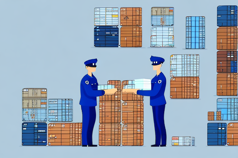 A customs officer inspecting a shipment of goods at a port