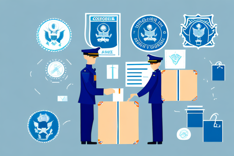 A customs officer inspecting a package of goods at a border crossing