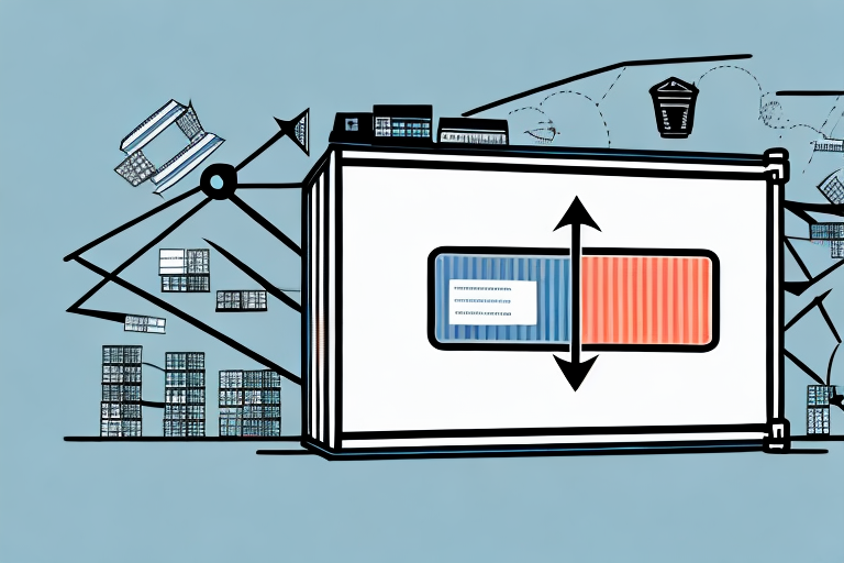 A shipping container with labels and arrows indicating the direction of the import process