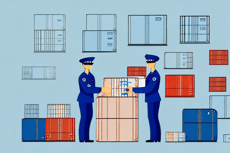 A customs officer inspecting a shipment of imported goods