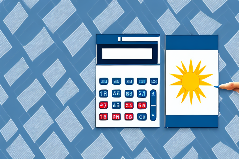 A calculator with a delaware state flag in the background