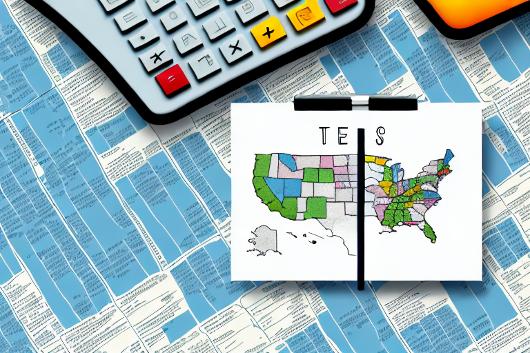 A calculator and a texas map with a dollar sign