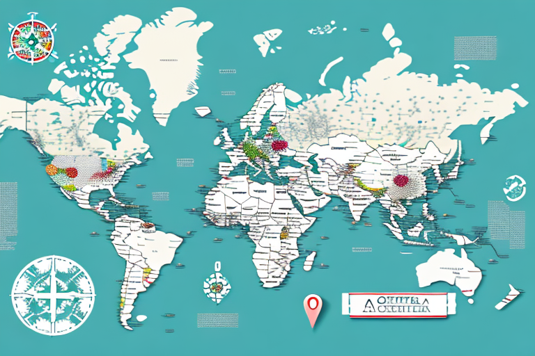 A map with different locations marked with pins and a checklist of criteria for selecting a franchise location