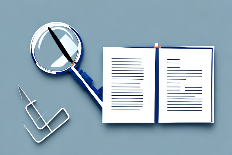 A checklist with a magnifying glass and a stack of documents