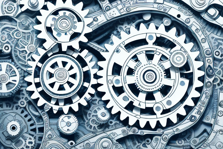 A complex system of gears and cogs to represent the intricate details of a franchise agreement