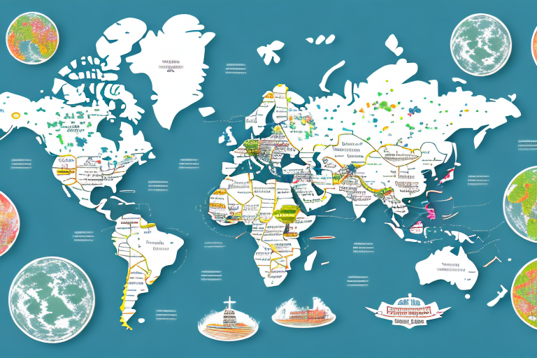 A map with different areas or markets represented by different colors