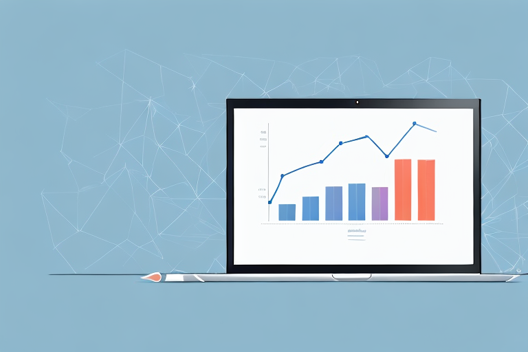 A laptop with a graph showing the increase in online sales