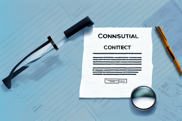 A contract document with a magnifying glass hovering over it