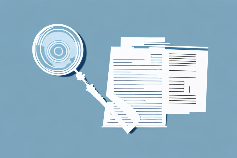 A stack of legal documents with a magnifying glass hovering above them