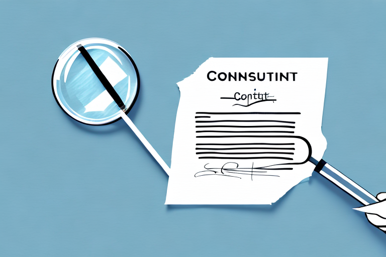 A contract document with a magnifying glass hovering above it