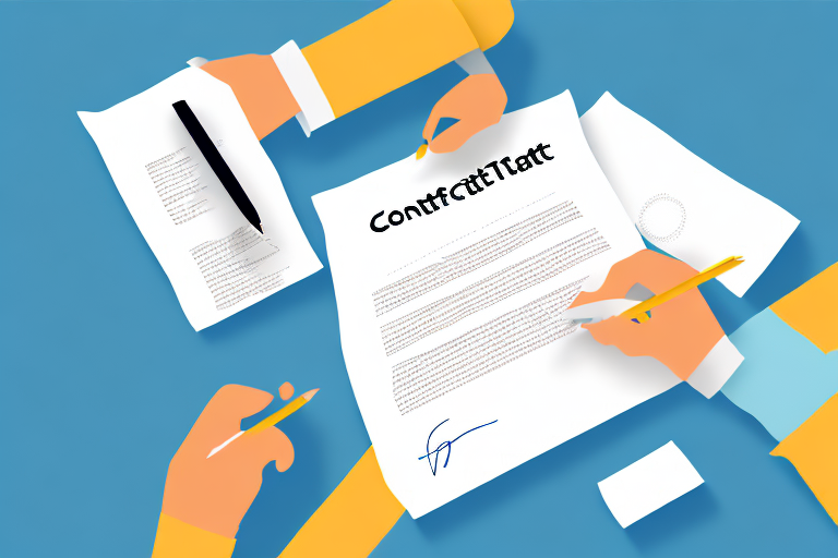 A contract document being signed by two hands