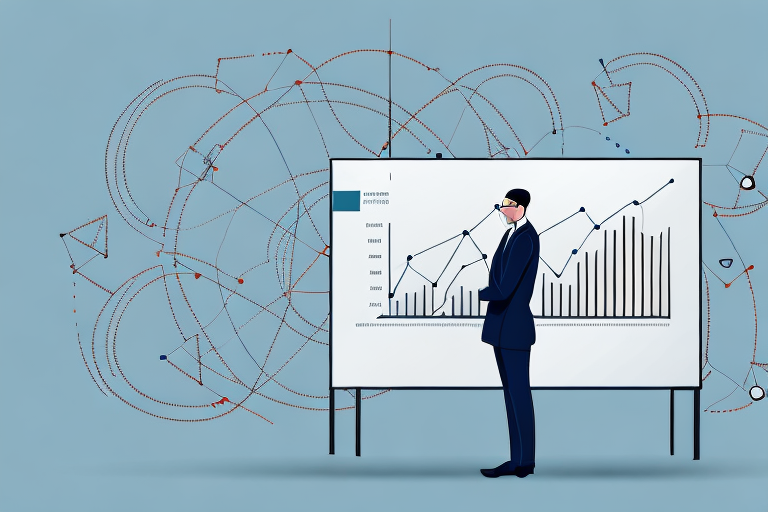 A businessperson standing in front of a graph showing the ups and downs of a business cycle