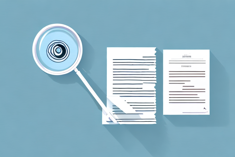 A stack of documents with a magnifying glass hovering above them