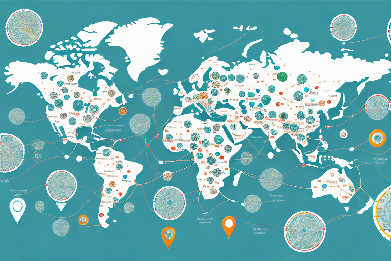 A map with overlapping circles to represent market saturation and territory rights in franchising