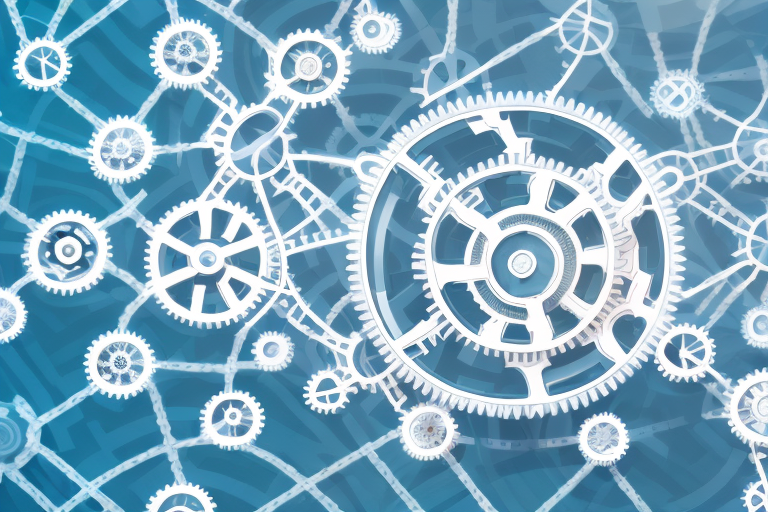 A complex network of interconnected gears representing the structure of an internal team