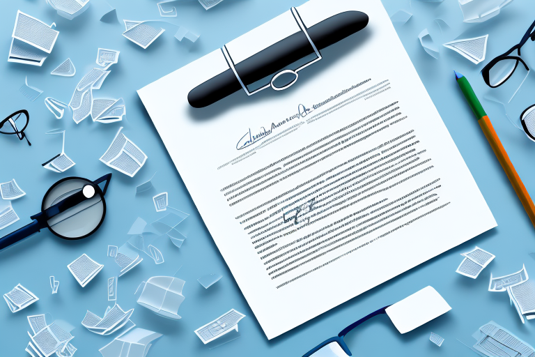 A contract document with a magnifying glass hovering over it