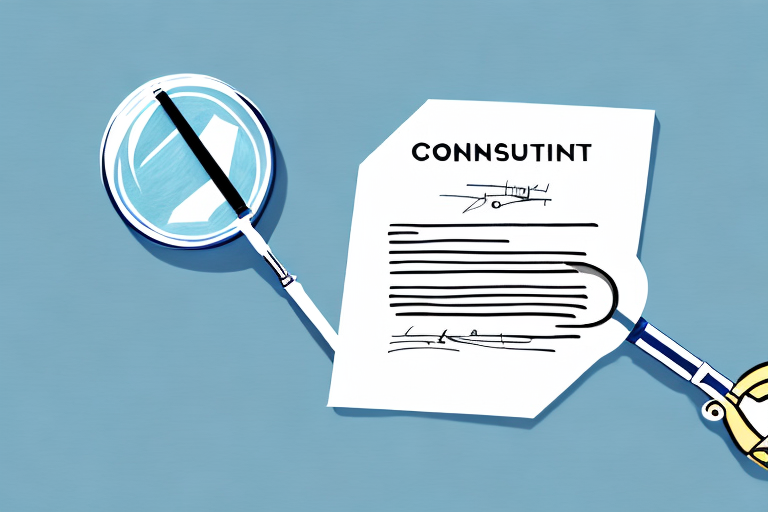 A contract document with a magnifying glass hovering over it