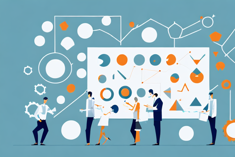 A business strategy board with arrows and shapes to illustrate the alignment of a franchise agreement