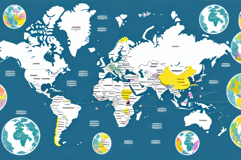 A map with different regions highlighted in different colors to represent the market demand for a product or service