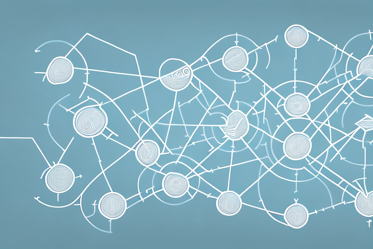 A complex supply chain with nodes and arrows to represent the flow of goods