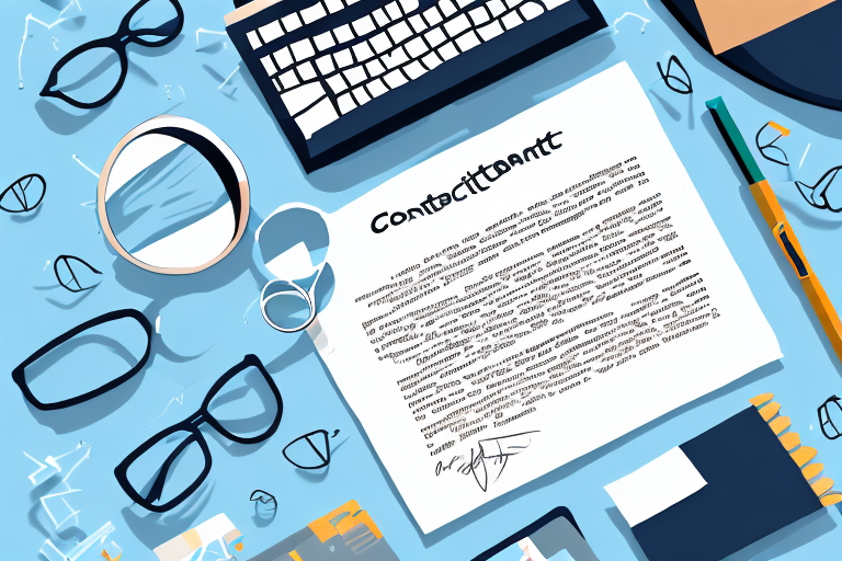 A contract document with a magnifying glass hovering over it