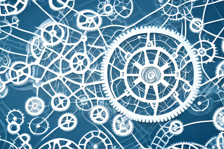 A complex network of interlocking gears representing the complex legal challenges of franchising