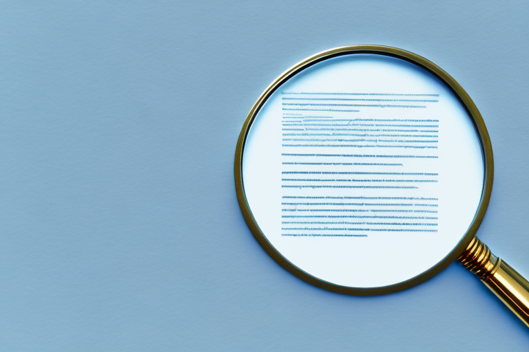 A magnifying glass hovering over a stack of legal documents