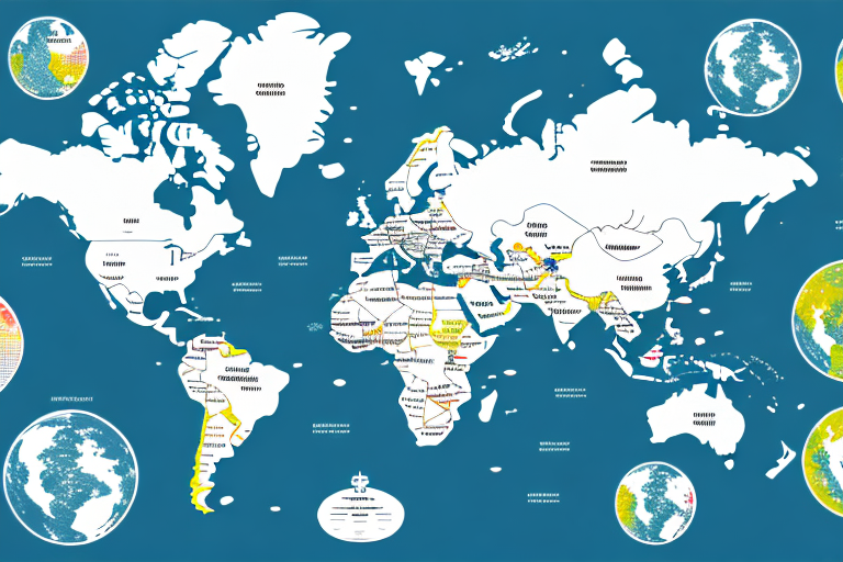 A map with different colored regions