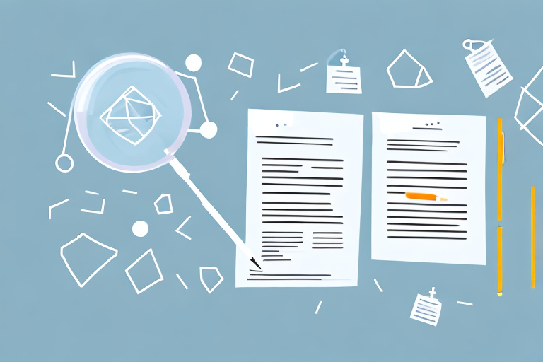 A set of documents with a pen and magnifying glass on top to represent the legal process of making changes to a franchise system