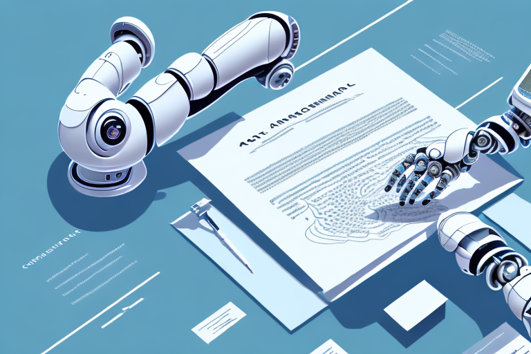 A robotic arm manipulating a contract document