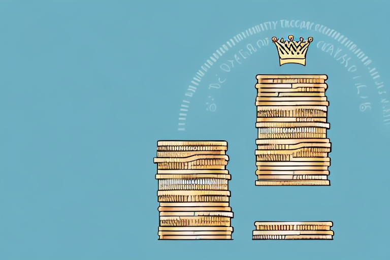 A stack of coins with a crown on top