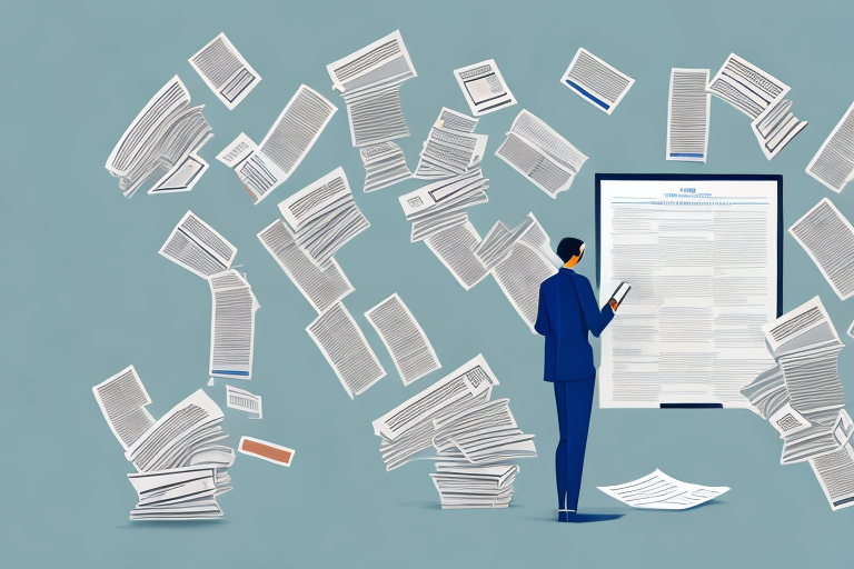 A person looking through a pile of documents