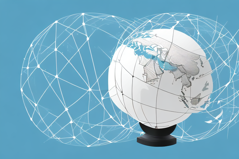 A globe with a network of connected lines representing international franchising