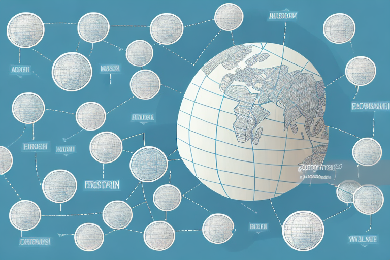 A globe with arrows showing the flow of goods and services around the world