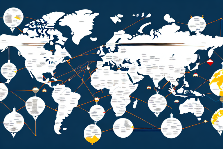 A world map with arrows indicating the flow of goods between countries in a trade bloc